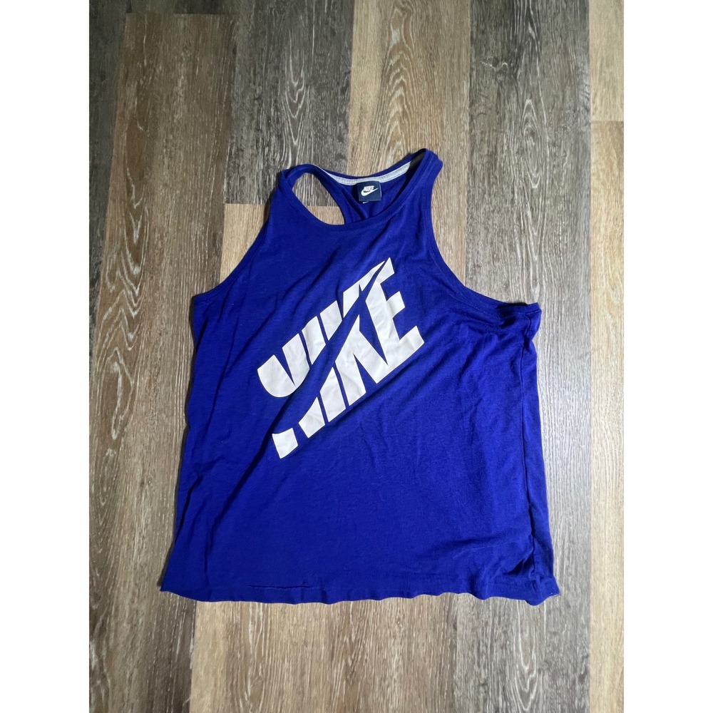 Nike Tank Top Womens‎ Large Blue Excellent Racerback Graphic Logo Sleeveless